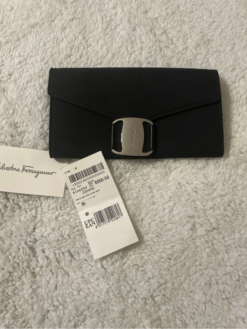 Salvatore Ferragamo Black Clutch with Silver Gancini Buckle